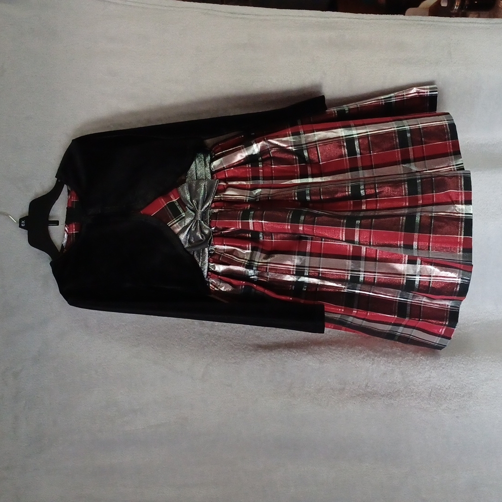 Bonnie Jean Girls Dress Red W/Cardigan Velvet Long Sleeve Balck Size 8.